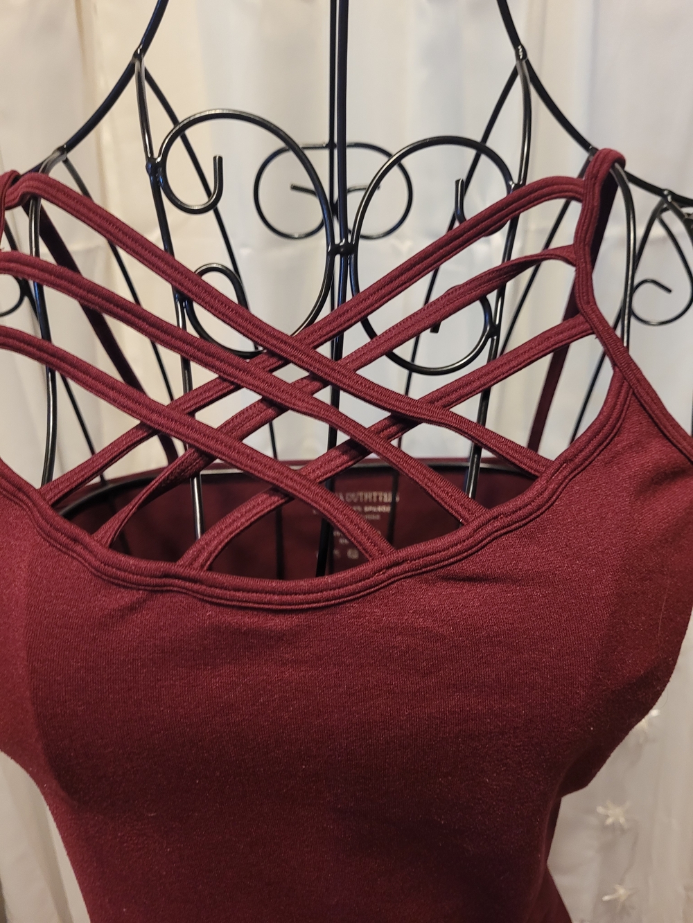 Zenana Outfitters Crisscross Strap Camisole - Burgundy - Picture 2 of 4